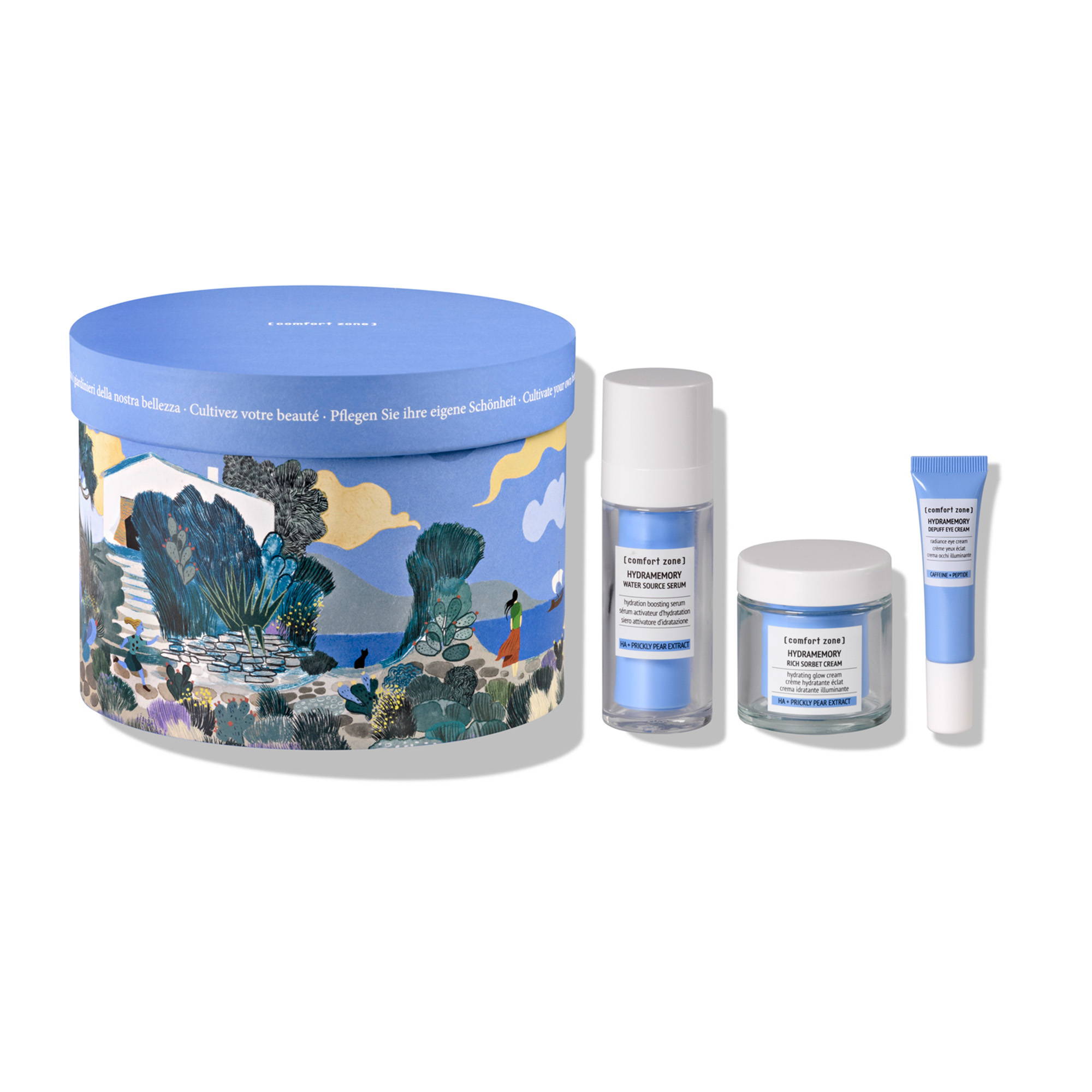 Feuchtigkeitsspendendes Glow-Gesichtspflege-Set mit Hydramemory Serum, Eye Cream und Rich Sorbet Cream in nachhaltiger Geschenkbox
