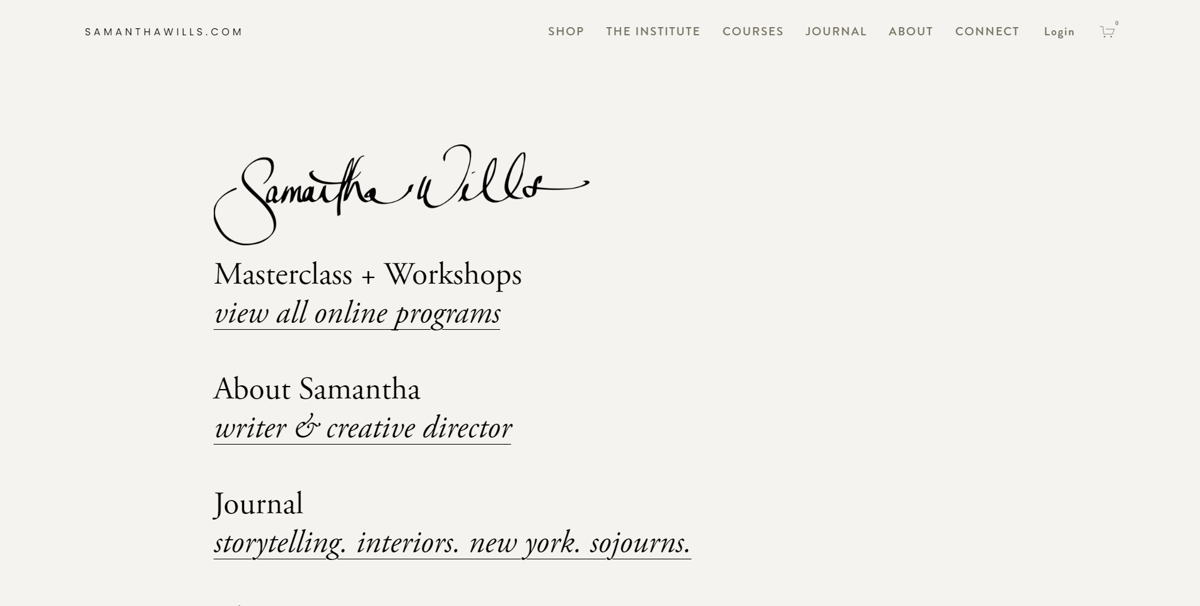 Screenshot of Samantha Wills, from the squarespace ecommerce examples collection.