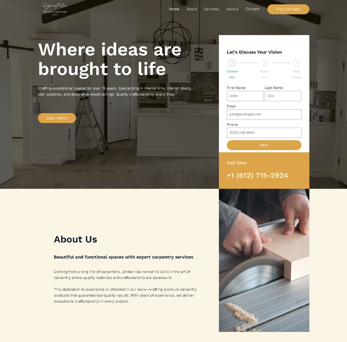 Screenshot of Signature Finish Carpentry , from the carpentry websites collection.
