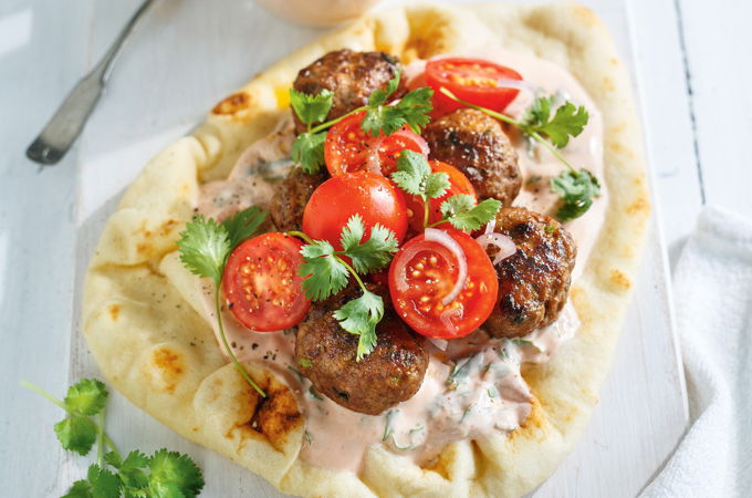 Beef Keftas on Naan Bread