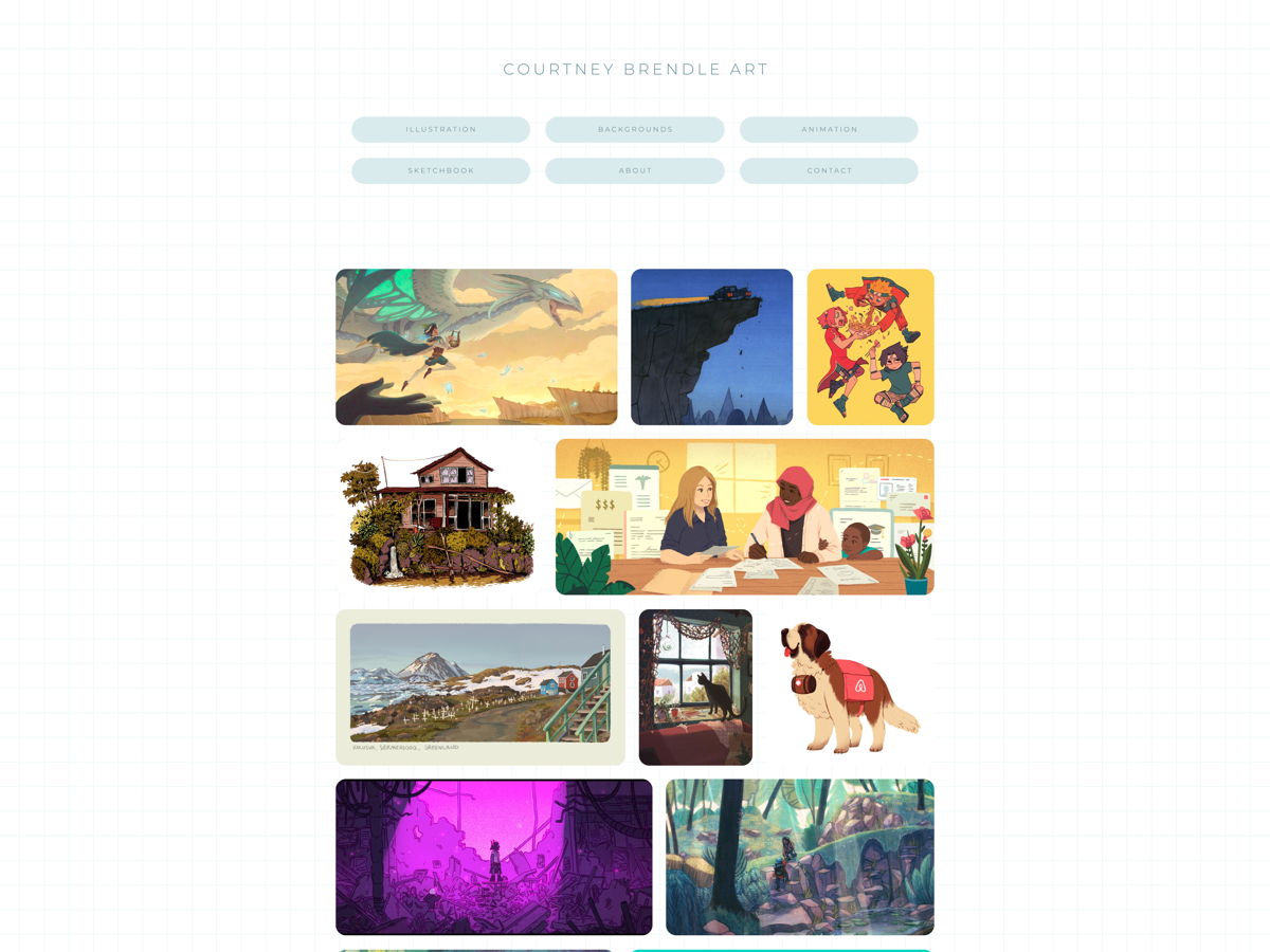 Screenshot of Courtney Brendle Art, from the illustrator portfolios collection.