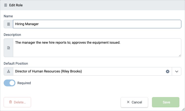 Edit Role dialog for the Hiring Manager Role