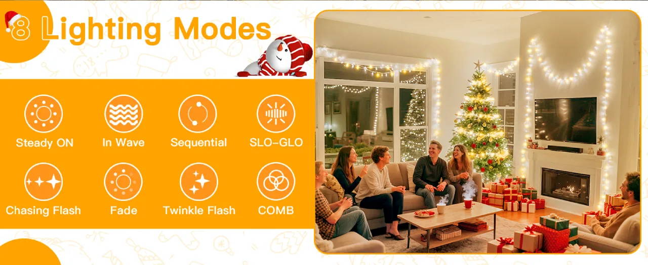 Features of Ollny's 400 leds clear cable multicolor Christmas lights