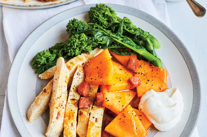 Spicy Chicken with Cantaloupe and Chorizo