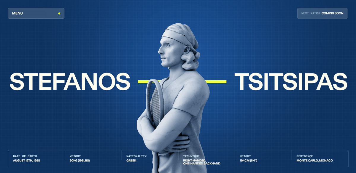 Screenshot of Stefanos Tsitsipas, from the cool websites collection.