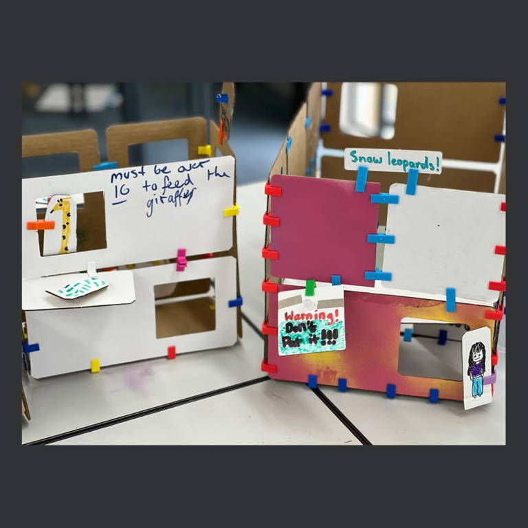 photo of zoo project  - cardboard model of a zoo structure with labels