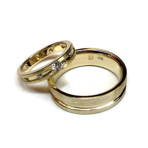 2 gold rings with diamonds polished and cleaned