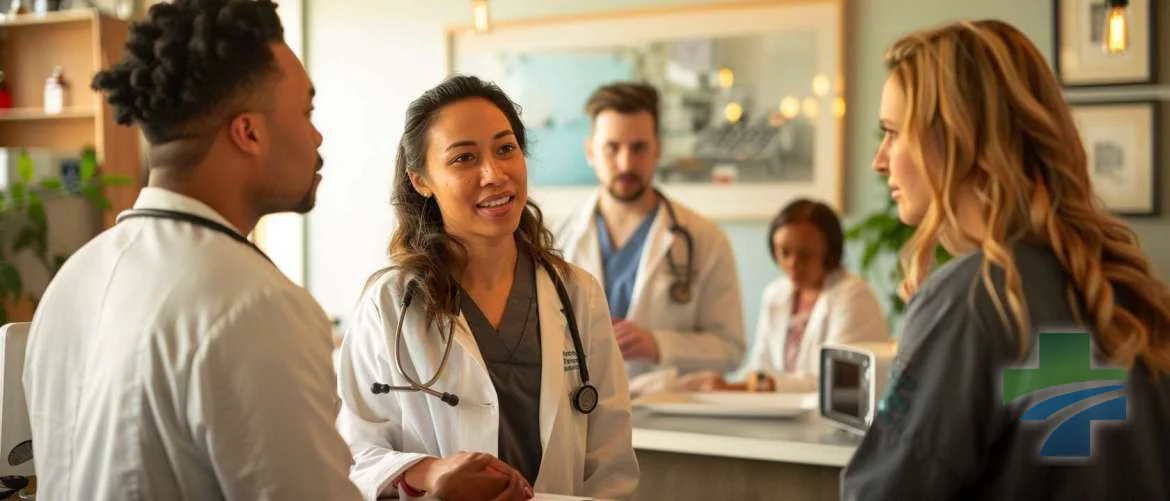 Healthcare professionals integrating ancient and modern practices in a clinic