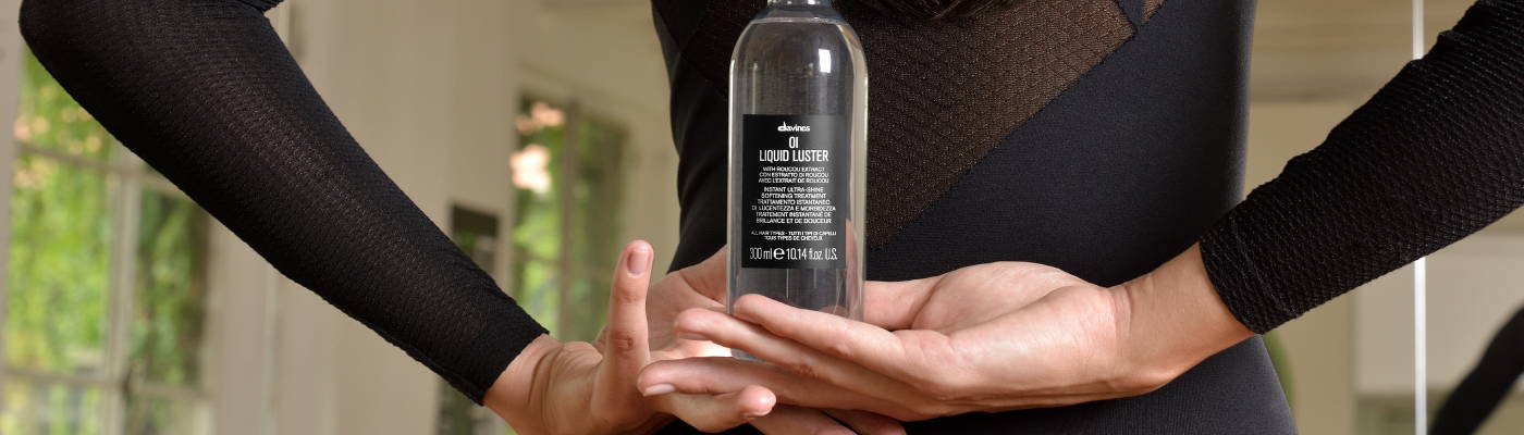 Davines model with platinum blonde hair in a french bob haircut