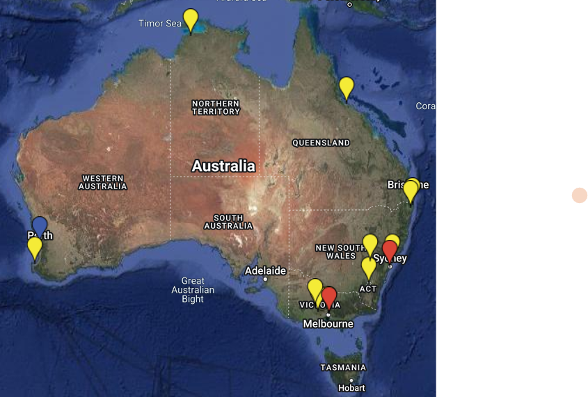 Google map of all Siddha Yoga locations in Australia
