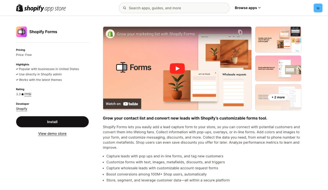 Shopify Forms app