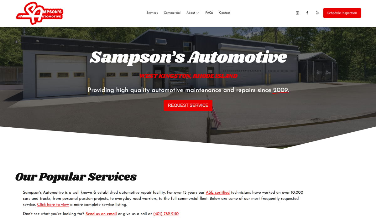 Screenshot of Sampson's Automotive, from the auto repair websites collection.