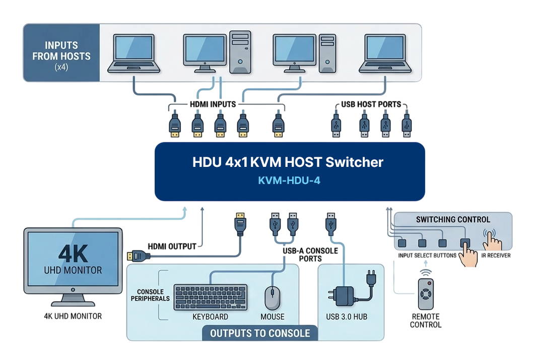 HDU 4×1 KVM Host Switcher