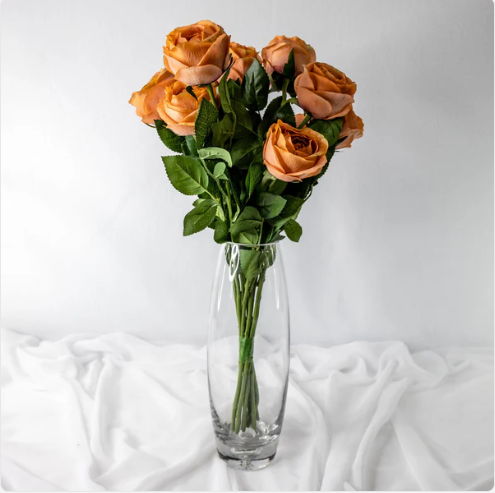 Burnt Sienna David Austin Real Touch Open Bud Rose - Realistic Artificial Flowers - Image 2