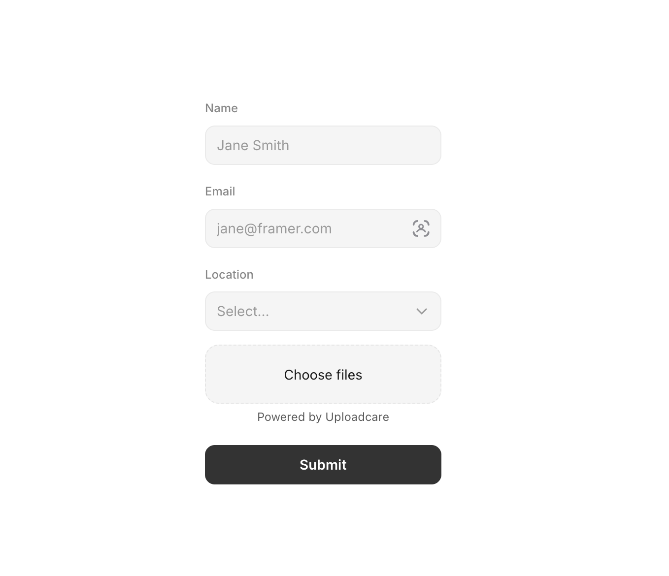Framer page with Uploadcare File Uploader integrated