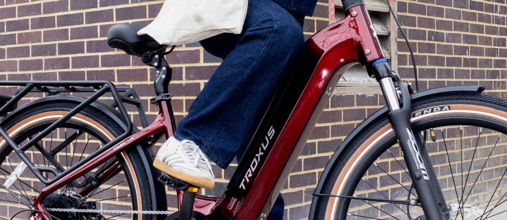a step-through city bike close up