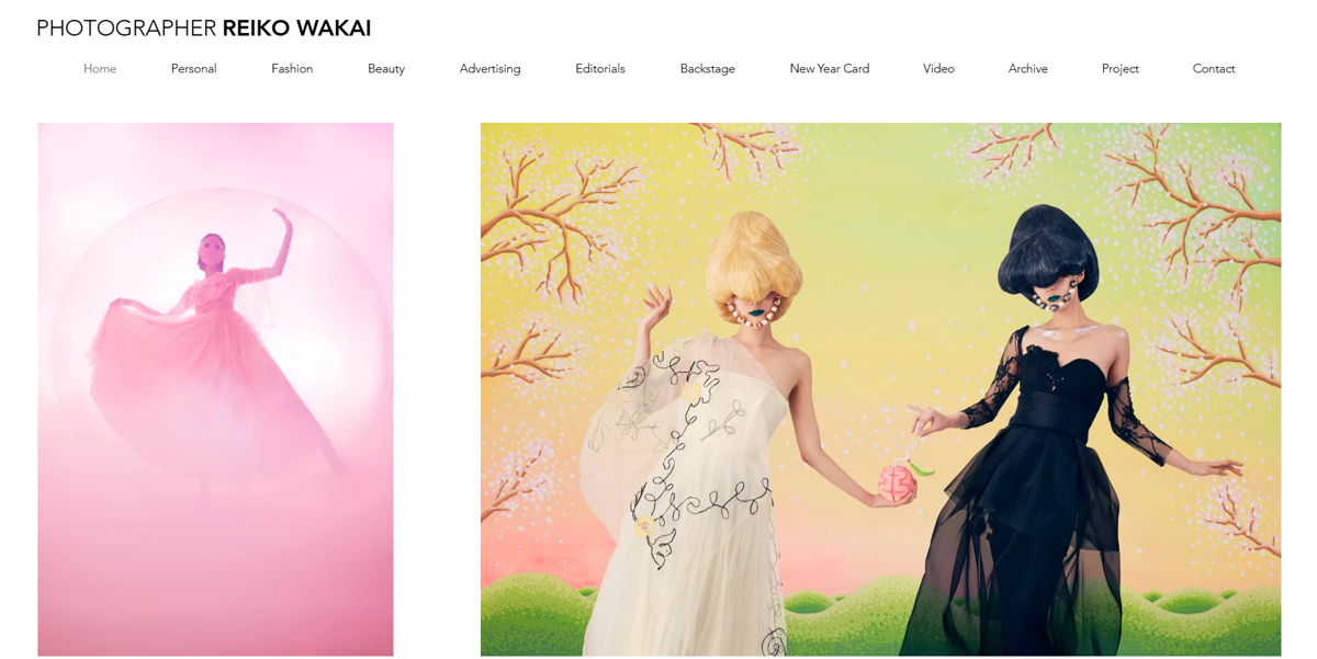 Screenshot of reiko wakai, from the wix photography website examples collection.