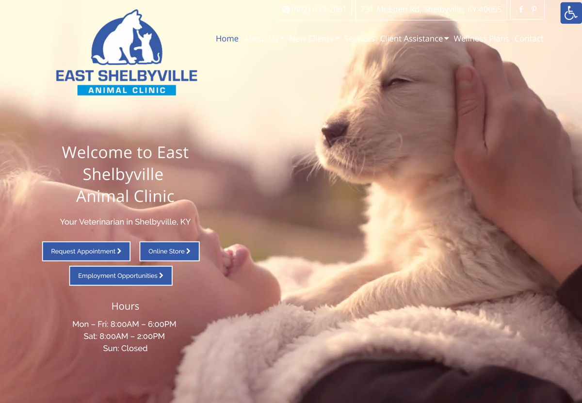 Screenshot of East Shelbyville Animal Clinic, from the weebly websites collection.