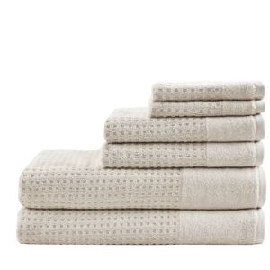 Taupe- 6pc Spa Waffle Jacquard Cotton Bath Towel Set