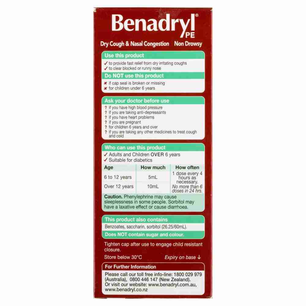 Benadryl Pe Dry Cough & Nasal Congestion Liquid Berry Flavour 200Ml - Image 2