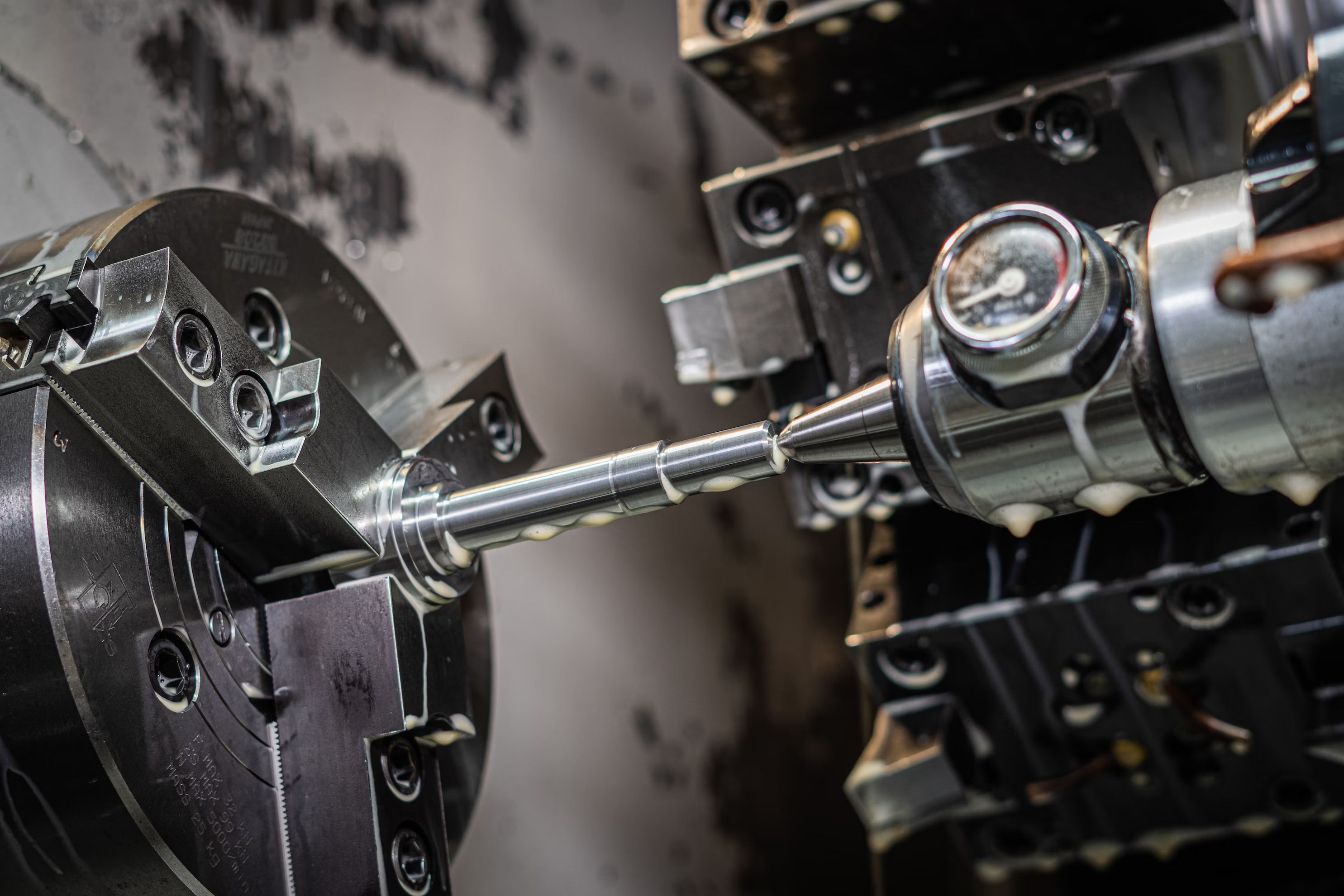 Close-up of a CNC machine in operation.