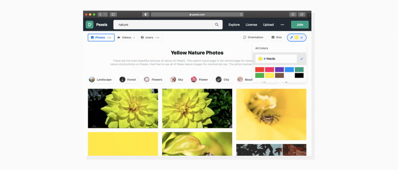 What would you choose: a photo stock with color search or without? yellow nature photos