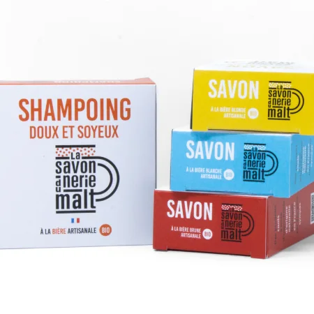 Pack 3 savons & 1 shampoing solide à la bière artisanale Bio