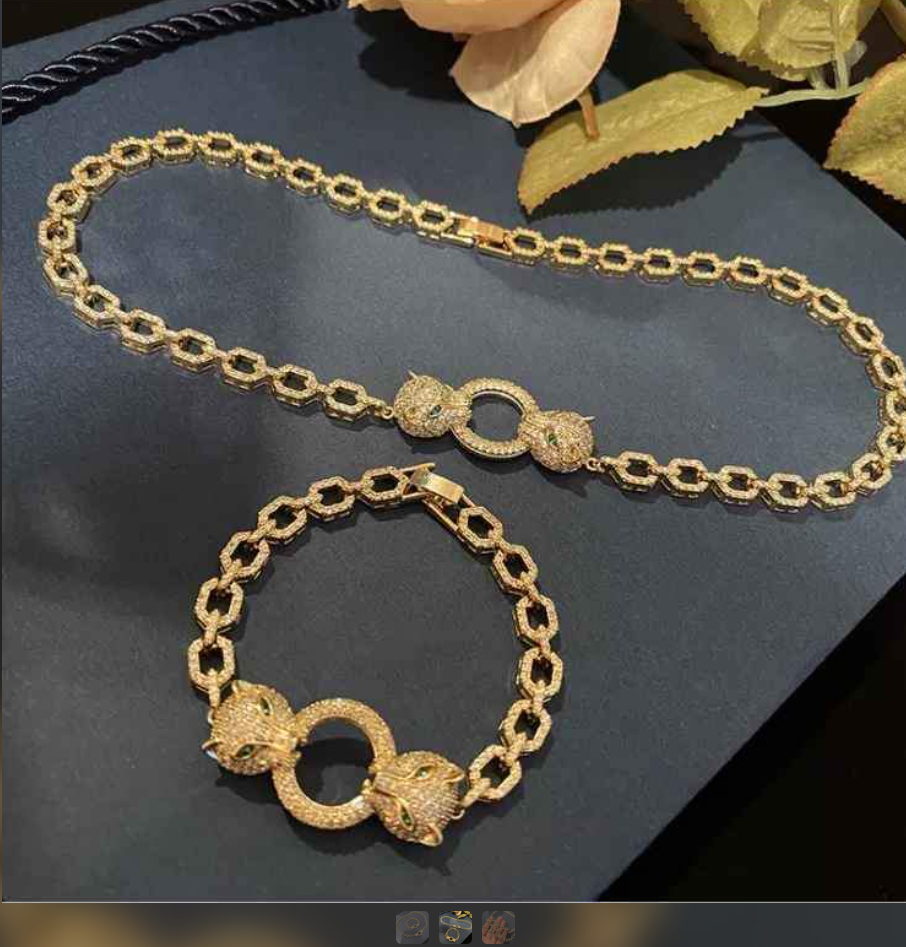 Full shiny rhinestone double leopard-head necklace (necklace only) - Image 2