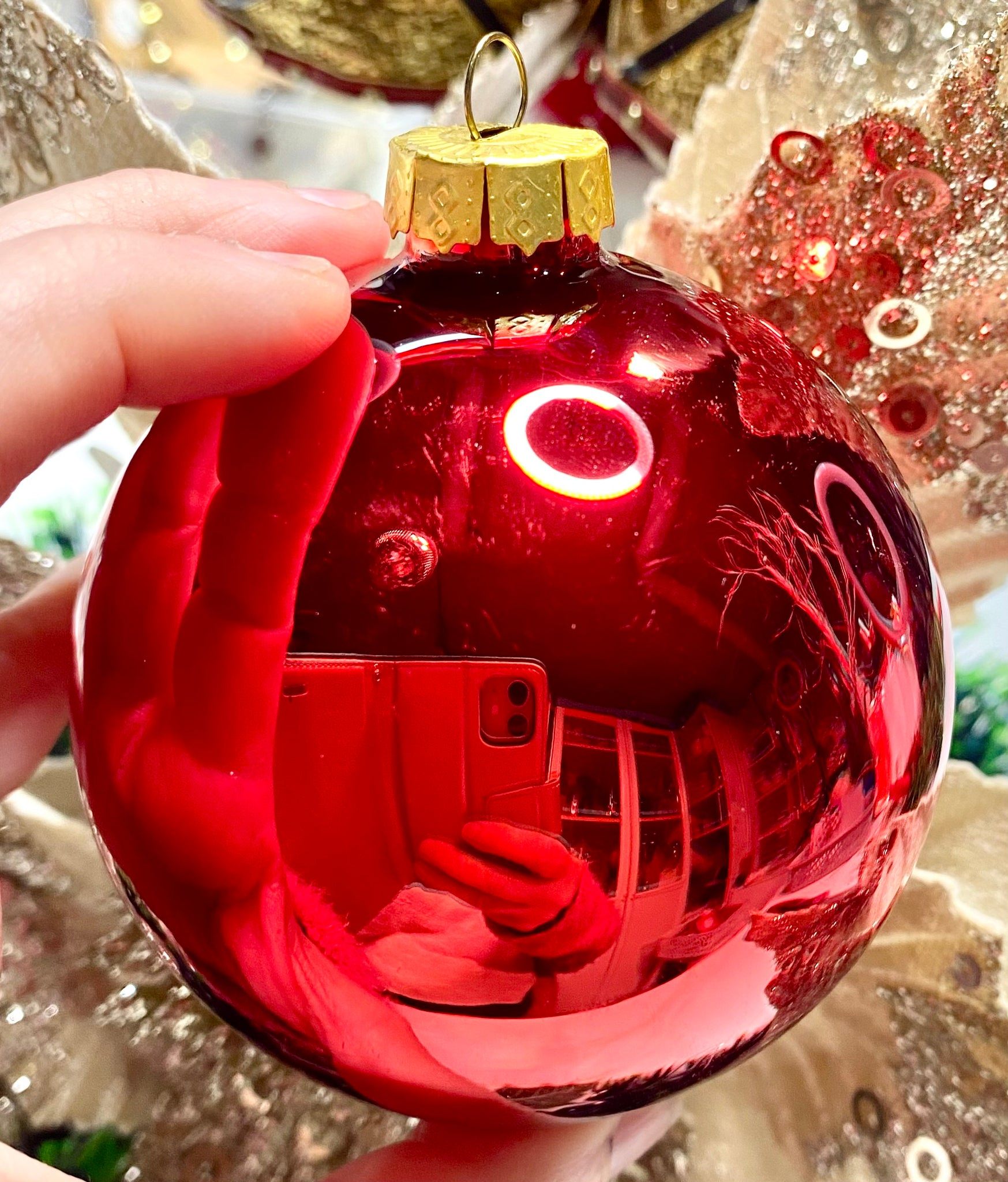 Red Shiny Glass Bauble 80mm