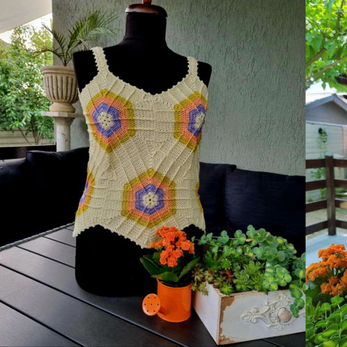 Crochet top with hexagons