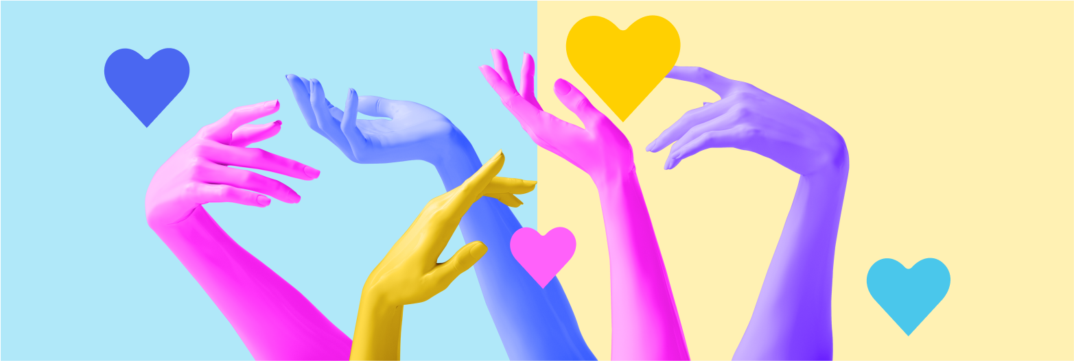 colorful hands with color hearts