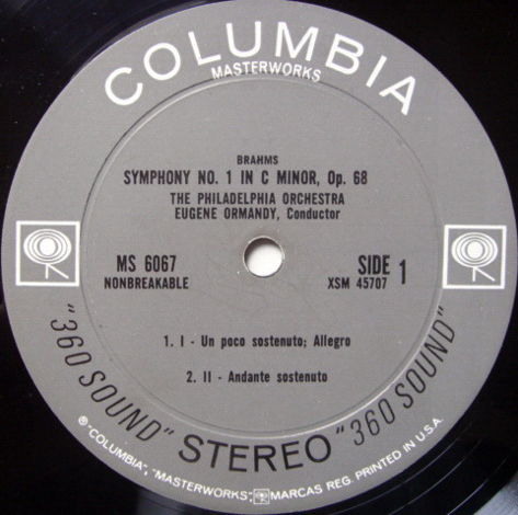 Columbia 2-EYE / EUGENE ORMANDY, - Brahms Symphony No.1...