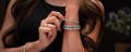Woman with stacked Diamond & Sapphire Eternity Bracelets on her Wrist