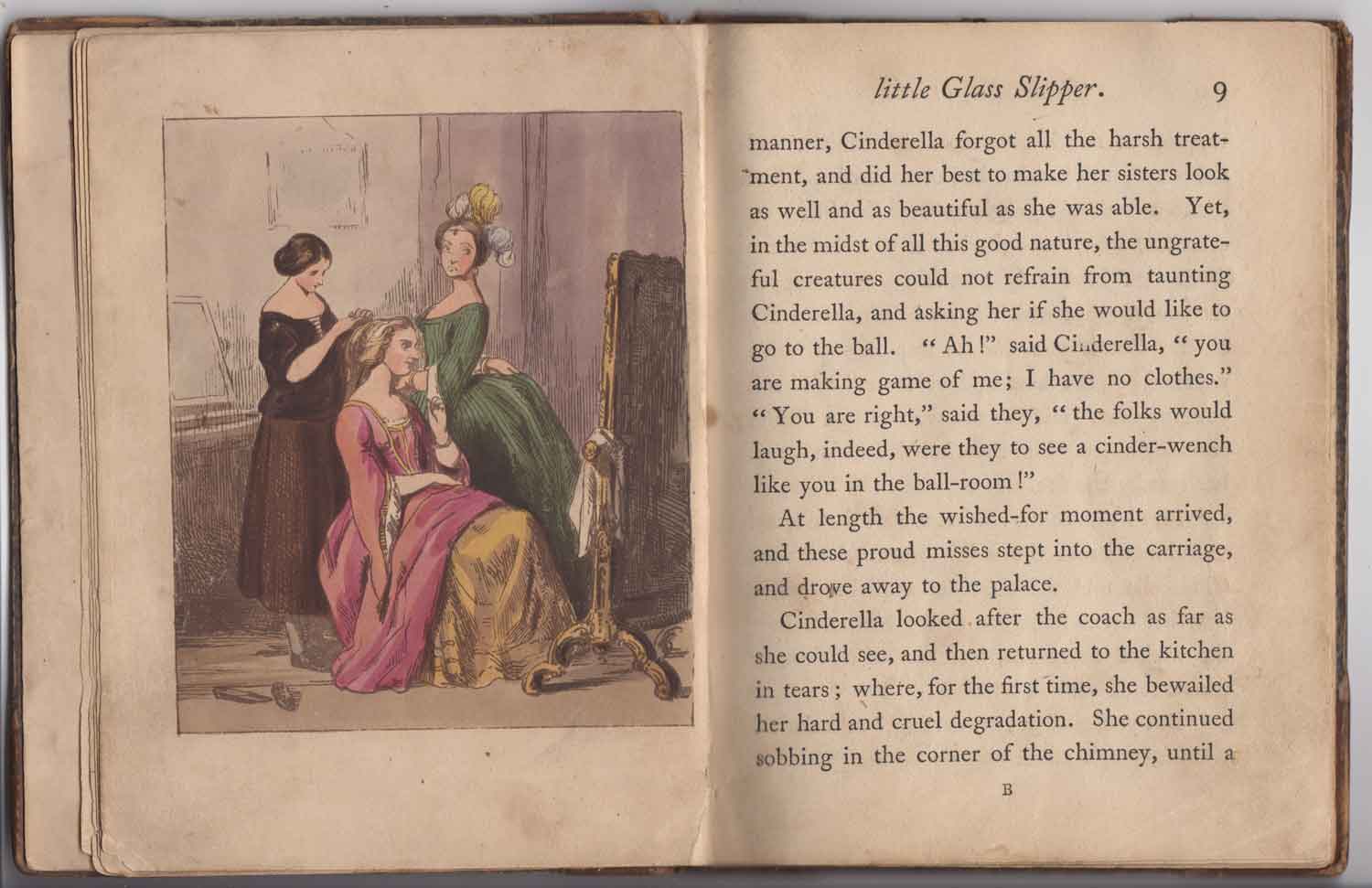 シンデレラの本（収蔵本より）1845年　挿絵２　義姉妹の髪を結うシンデレラ