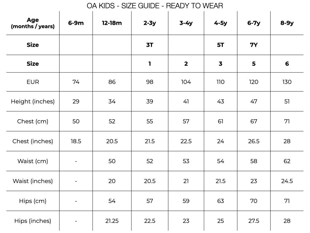 Size Guide | OliveAnkara