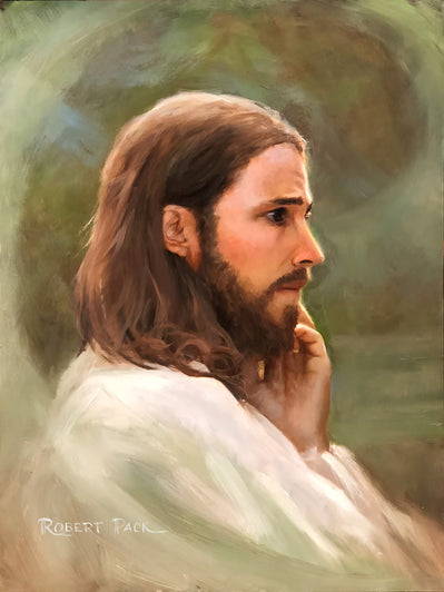 Portrait of Jesus. He wears an expression of worry and concern.