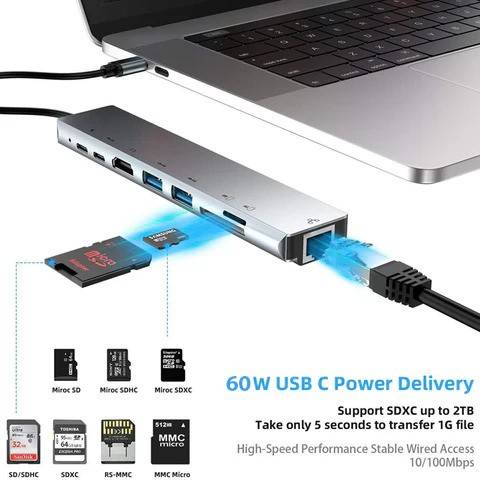 UExtend - 8 In 1 Multiport USB-C HUB 4K HDMI USB 3.0 Adapter