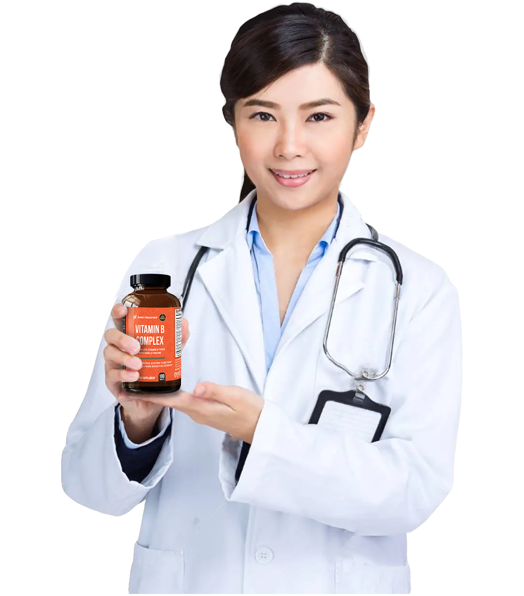 Doctor holding bottle of the best vitamin B complex Singapore.