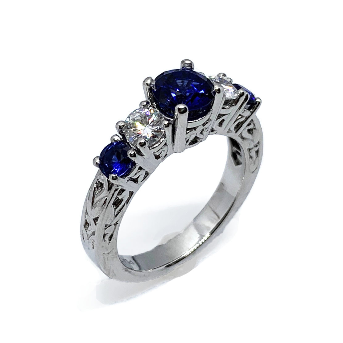 Platinum Sapphire Vintage Style Engagement Ring