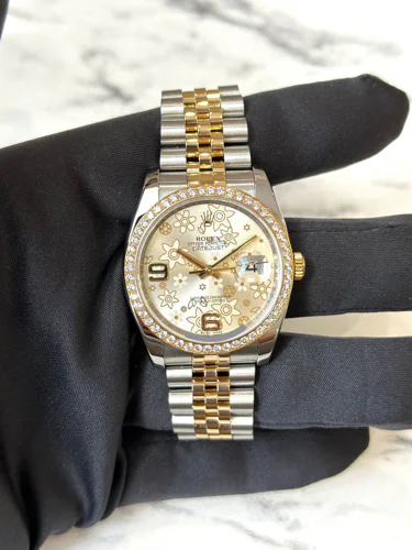 Rolex Datejust 36 Floral Dial Diamond Bezel Jubilee Bracelet