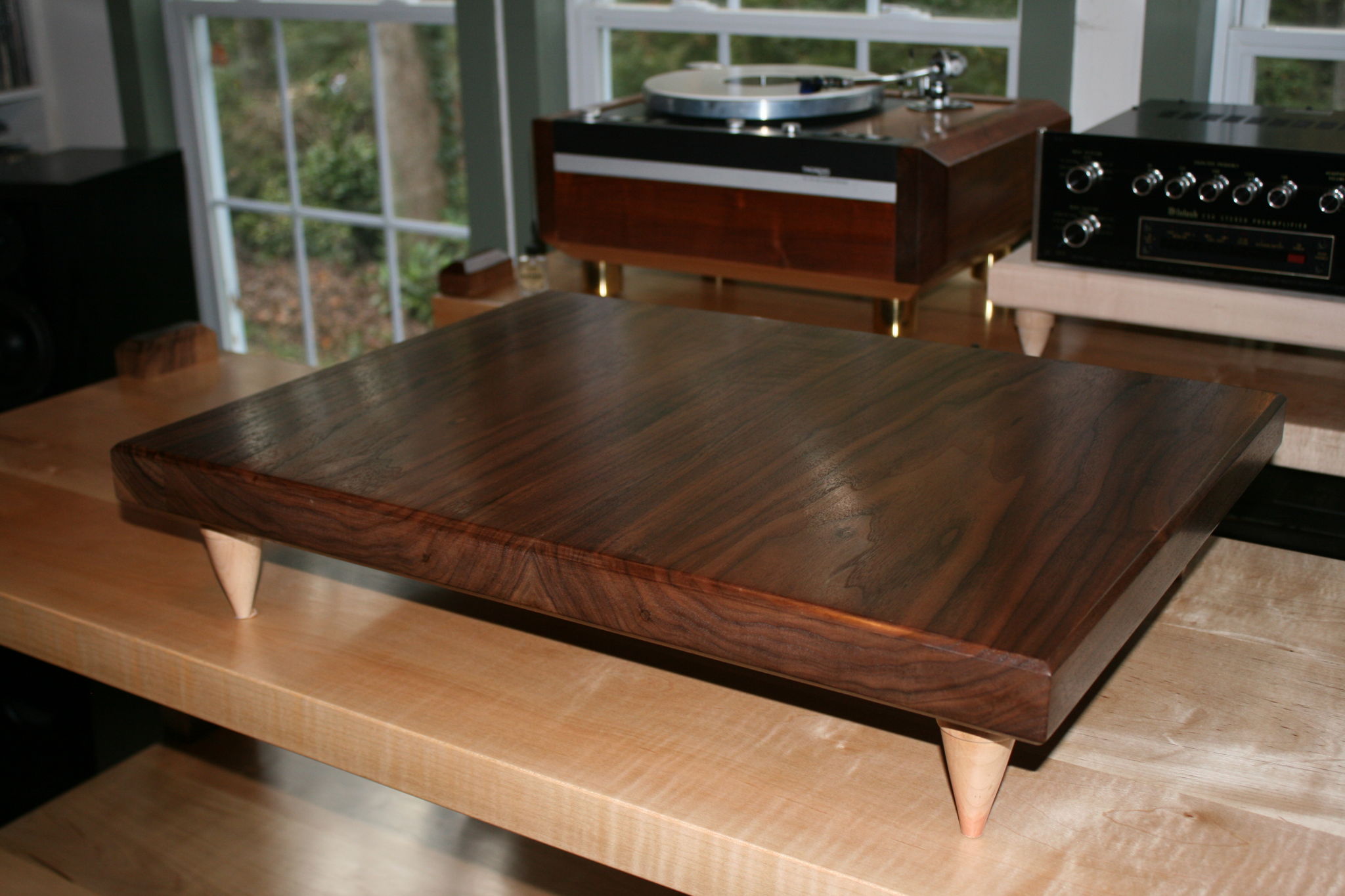 Custom Walnut Amp stand with hand turned maple feet