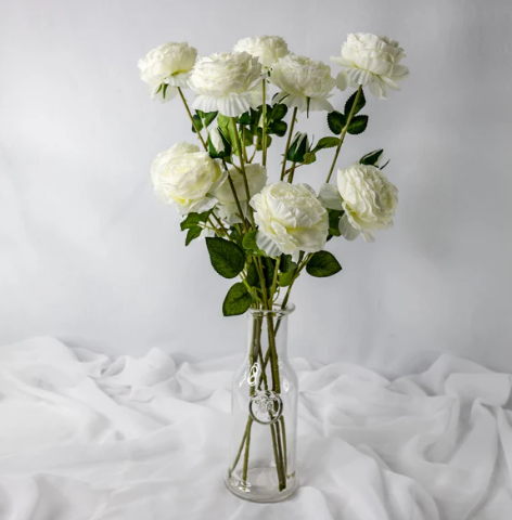White Mini Peony Bloom - Realistic Artificial Flowers