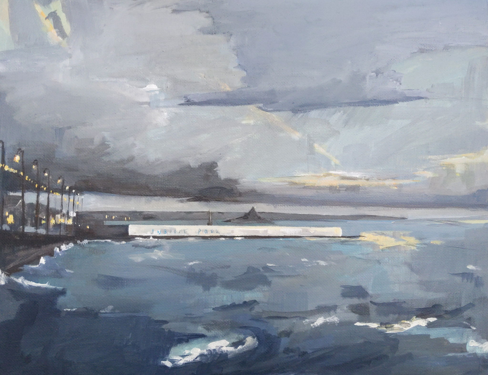 painting of a stormy penzance sea front