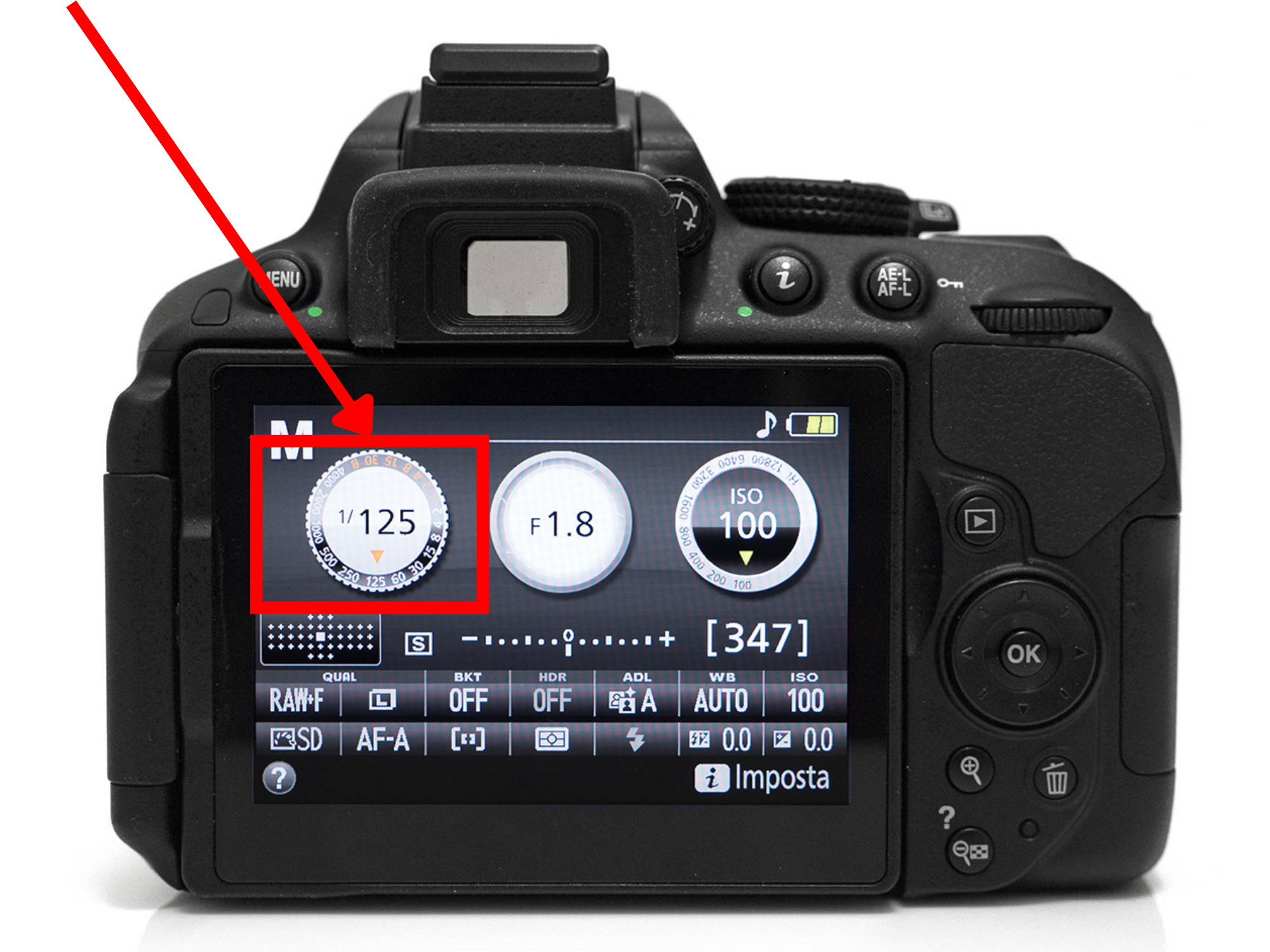 la scelta dei tempi di scatto sul display di una fotocamera Nikon