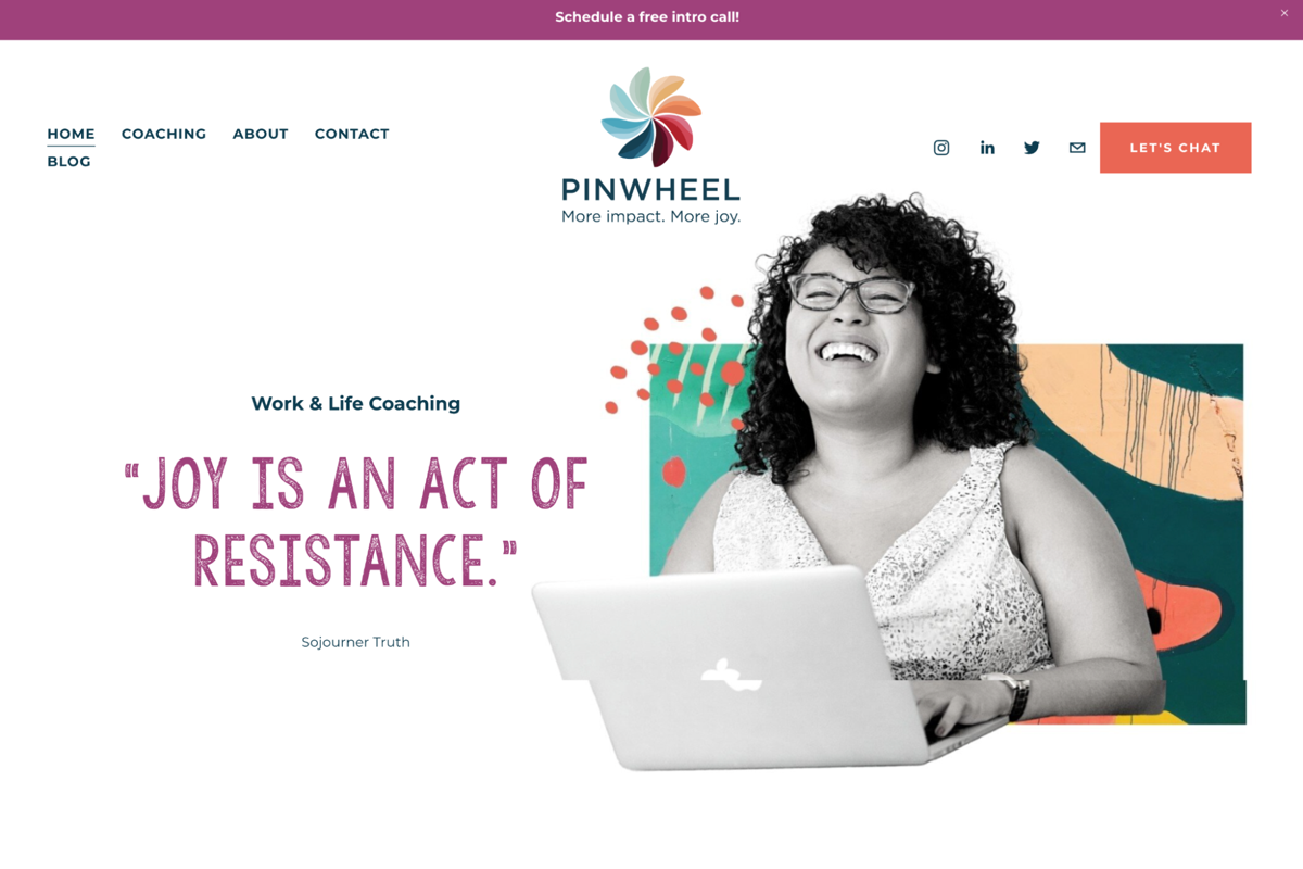 Screenshot of Pinwheel Strategies , from the squarespace coaching websites collection.