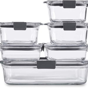 Rubbermaid Brilliance Glass Storage Set of 9 Food Containers with Lids (18 Pieces Total)