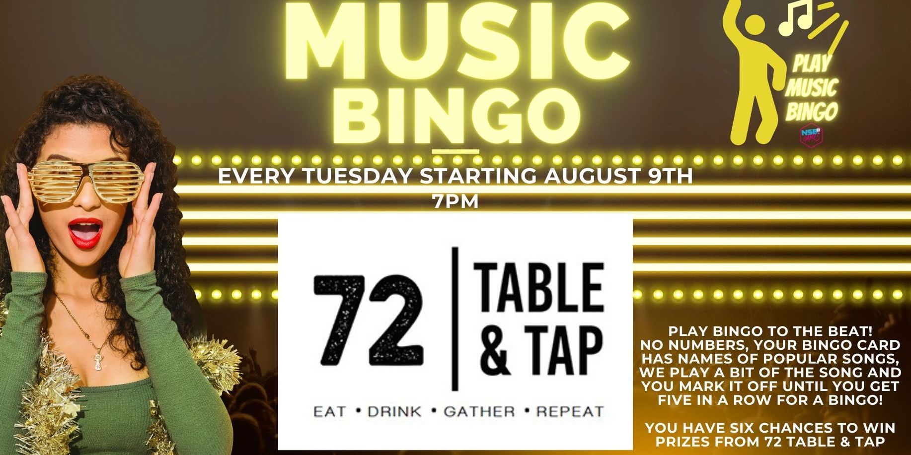 Music Bingo at 72 Table & Tap promotional image