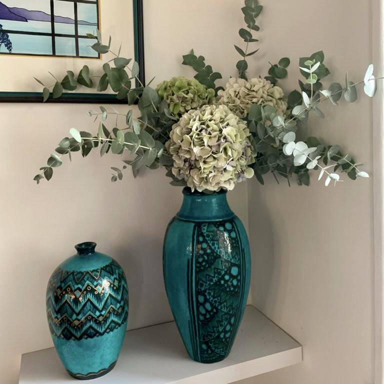 Bouquet hortensias et eucalyptus
