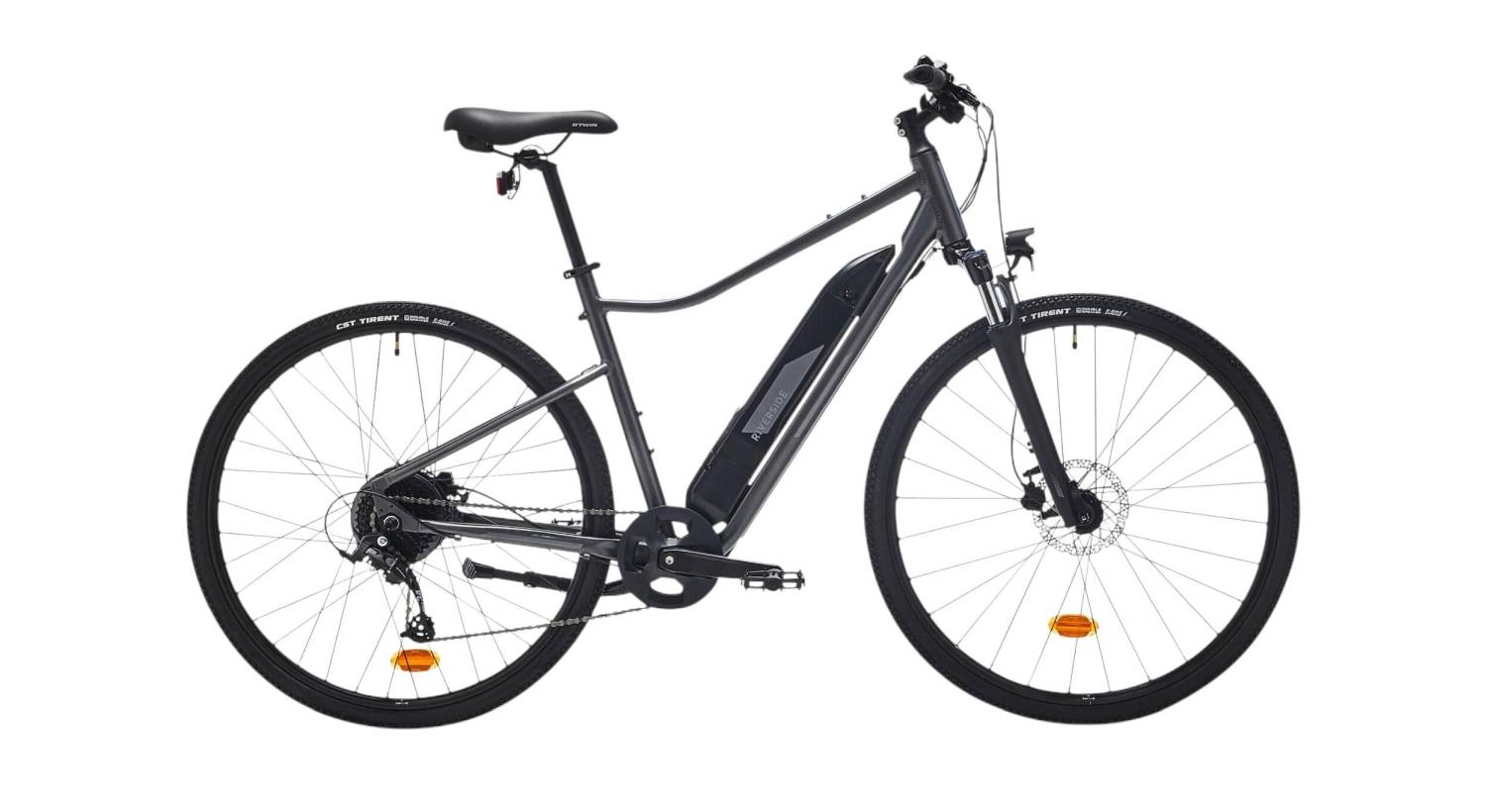 Gazelle Paris C7 elektrische stadsfiets met lage instap, afgebeeld in zijaanzicht op neutrale achtergrond, met Bosch middenmotor, gesloten kettingkast, verende voorvork en zadelpen, MIK-bagagedrager en spatborden – gericht op comfortabel dagelijks gebruik en woon-werkverkeer.