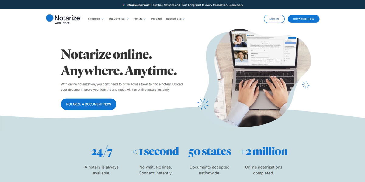 Screenshot of Notarize, from the saas websites collection.